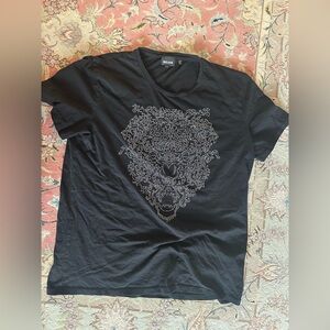 Just Cavalli Black Graphic T-Shirt – Crystal Wolf Face – Size XXL